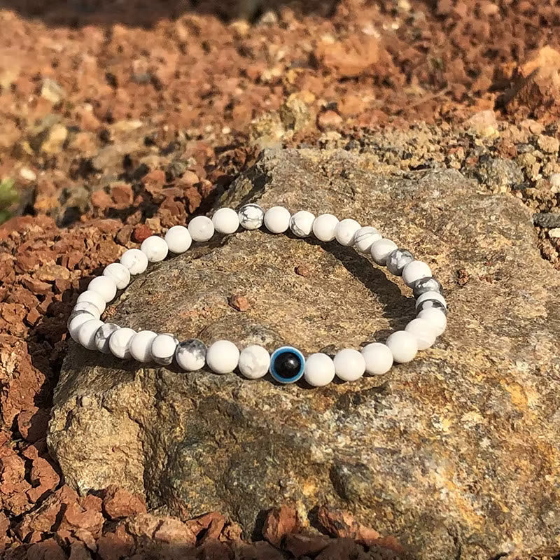 Olivenorma Round Natural Stone Evil Eye 6mm/8mm Beaded Bracelet - 8mm - Howlite - image 5