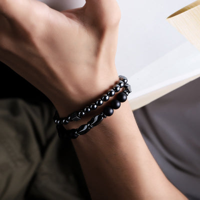 Olivenorma 2Pcs Mens Hematite Black Onyx Stretch Beaded Bracelet - image 3
