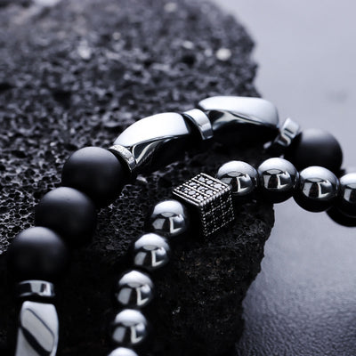 Olivenorma 2Pcs Mens Hematite Black Onyx Stretch Beaded Bracelet - image 7