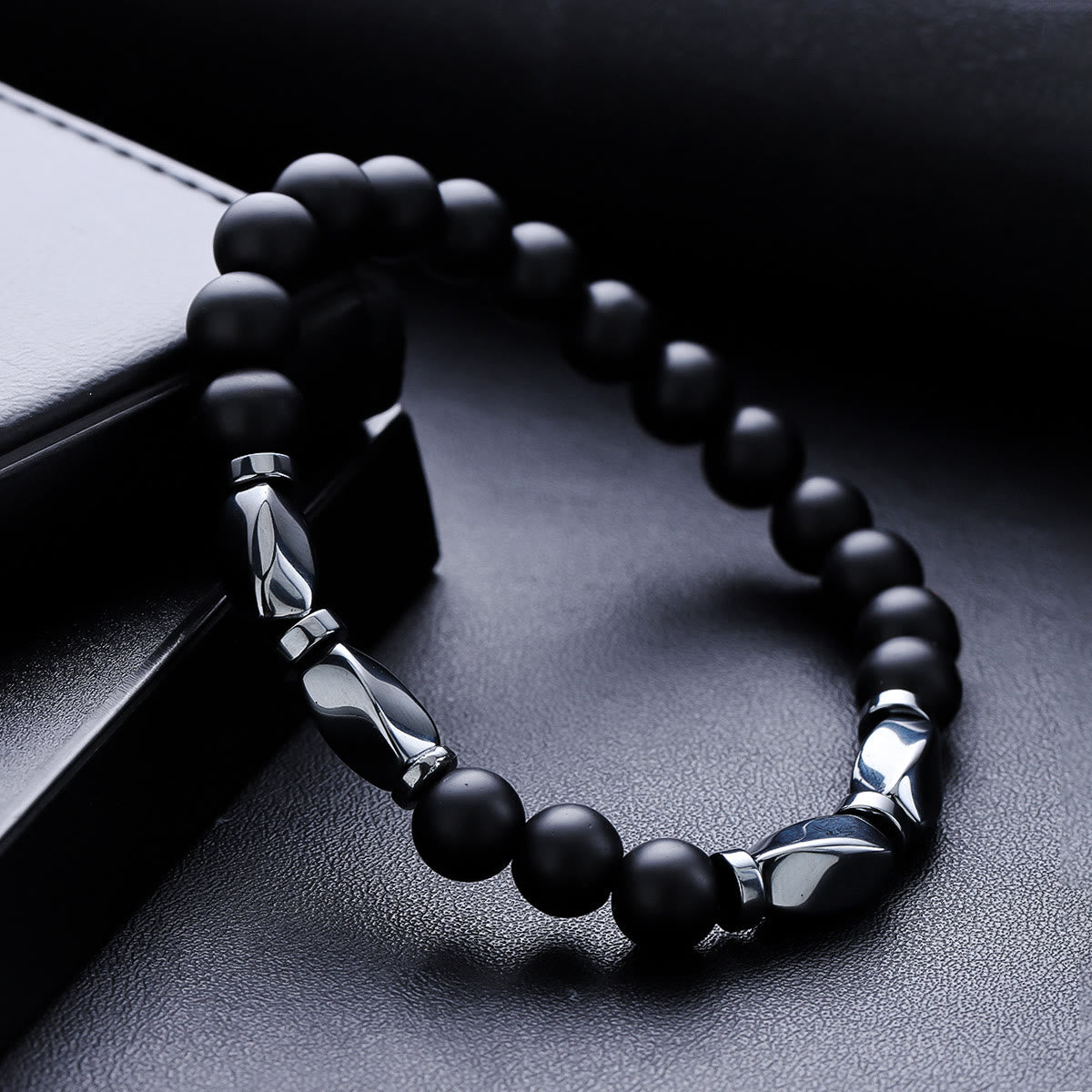 Olivenorma 2Pcs Mens Hematite Black Onyx Stretch Beaded Bracelet - image 4