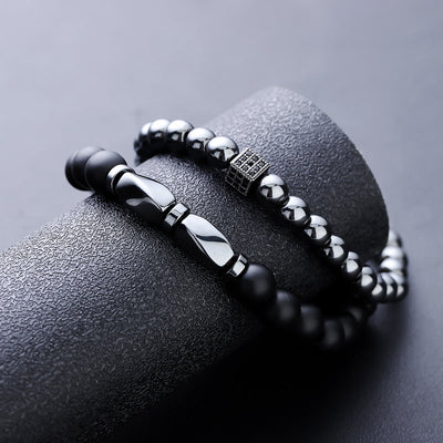 Olivenorma 2Pcs Mens Hematite Black Onyx Stretch Beaded Bracelet - image 6