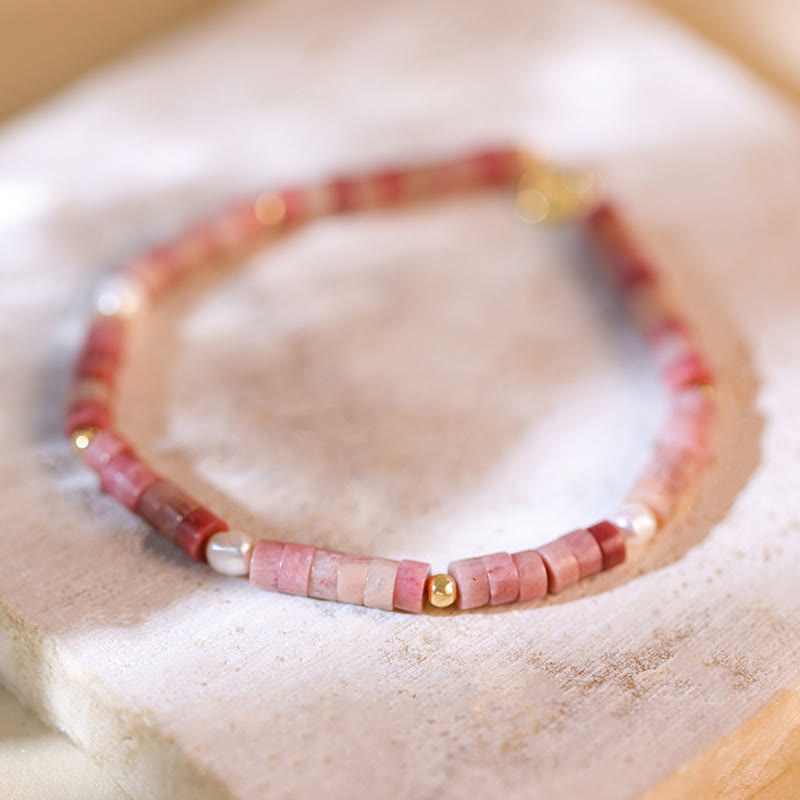 Olivenorma Natural Rhodochrosite Attract Love Beaded Bracelet - Rhodochrosite - image 1