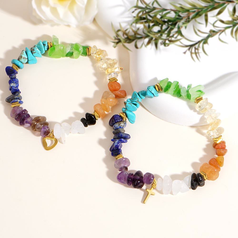 Olivenorma Healing Crystal Rainbow Gravel Cross Stretch Bracelet - image 1