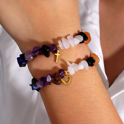 Olivenorma Healing Crystal Rainbow Gravel Cross Stretch Bracelet - image 9