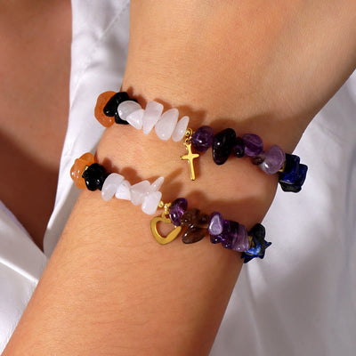 Olivenorma Healing Crystal Rainbow Gravel Cross Stretch Bracelet - image 8