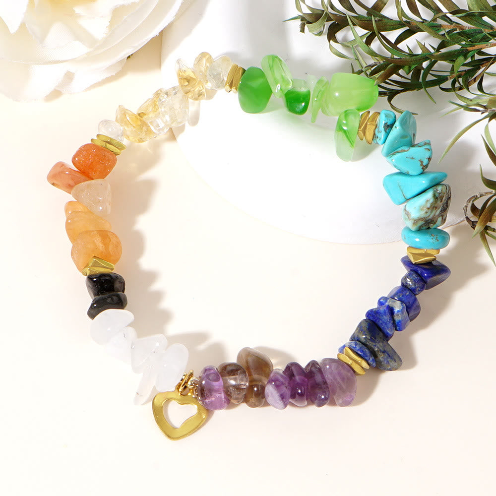 Olivenorma Healing Crystal Rainbow Gravel Cross Stretch Bracelet - Heart Bracelet - image 6