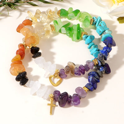 Olivenorma Healing Crystal Rainbow Gravel Cross Stretch Bracelet - image 10