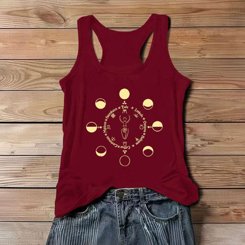 Olivenorma Wheel of the Year Lunar Phases Goddess Feminine Power Tank Top - Red - 3XL - image 9