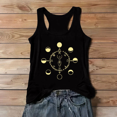 Olivenorma Wheel of the Year Lunar Phases Goddess Feminine Power Tank Top - Black - 3XL - image 1