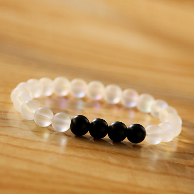 Olivenorma Moonstone Black Onyx Besties Stretch Beaded Bracelet - 4 Black Onyx Beads + Moonstone - image 5