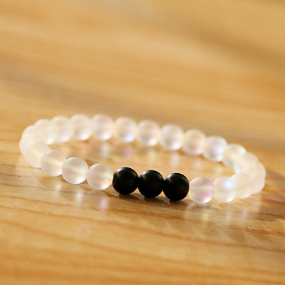 Olivenorma Moonstone Black Onyx Besties Stretch Beaded Bracelet - 3 Black Onyx Beads + Moonstone - image 4