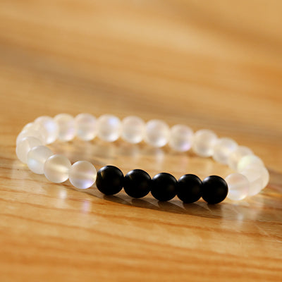 Olivenorma Moonstone Black Onyx Besties Stretch Beaded Bracelet - 5 Black Onyx Beads + Moonstone - image 7