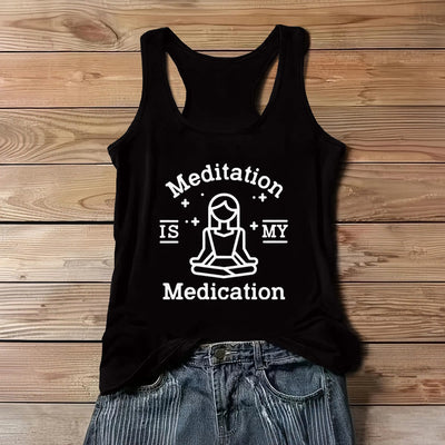 Olivenorma "MEDITATION IS MY MEDICATION" Yoga Tee Tank Top Shirt - Black - 3XL - image 1