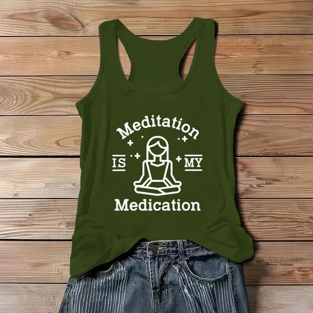 Olivenorma "MEDITATION IS MY MEDICATION" Yoga Tee Tank Top Shirt - Green - 3XL - image 11