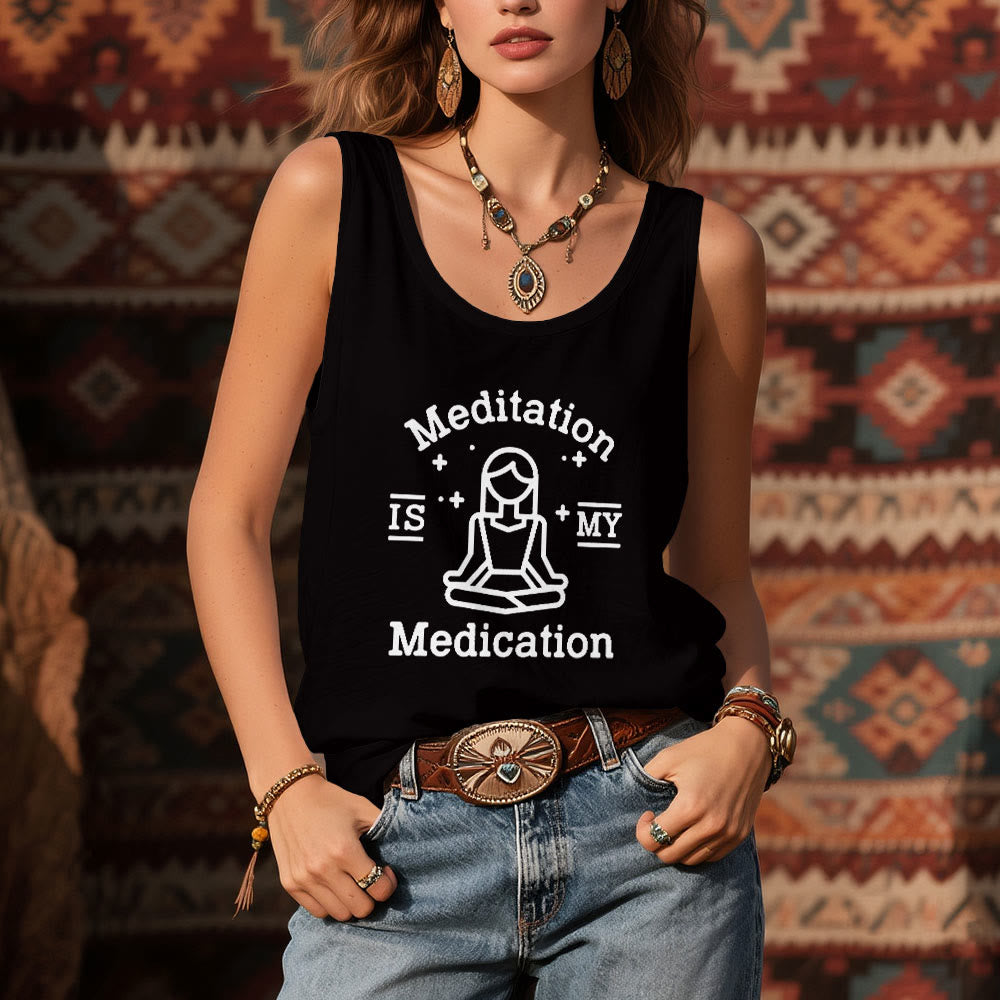 Olivenorma "MEDITATION IS MY MEDICATION" Yoga Tee Tank Top Shirt - image 2