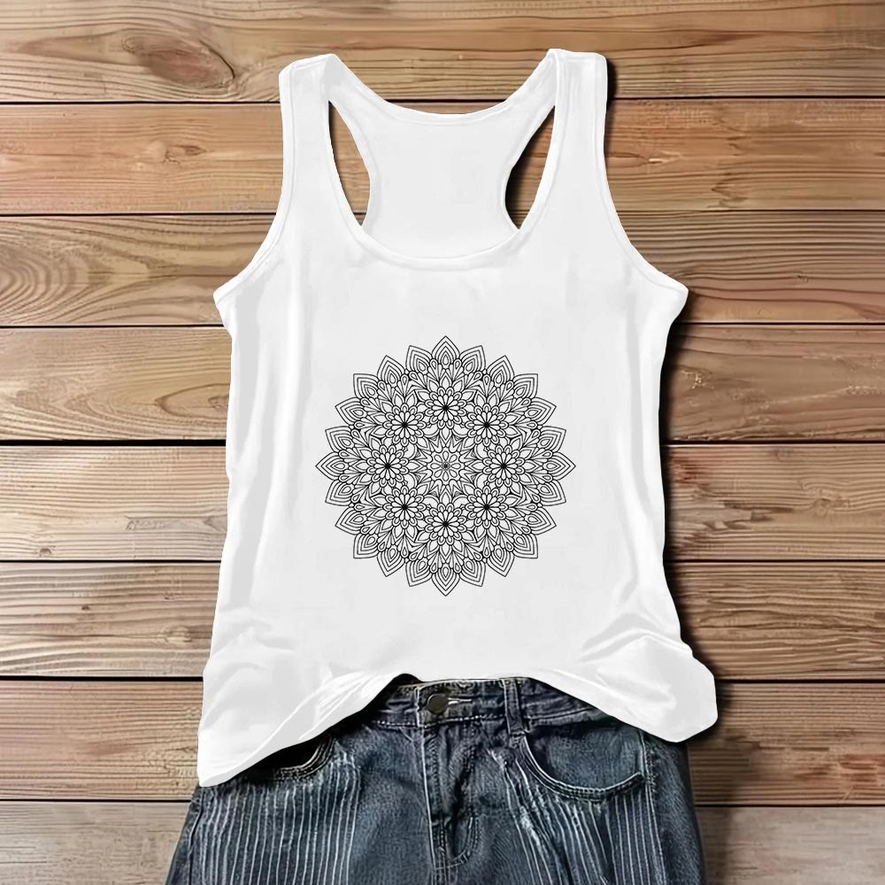 Olivenorma Mandala Floral Printed T-Shirts for Women Graphic Tank Top  - White - 3XL - image 1