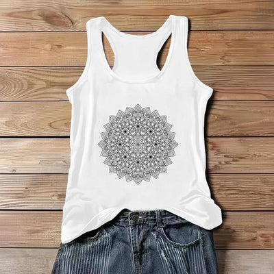 Olivenorma Mandala Floral Printed T-Shirts for Women Graphic Tank Top  - White - 3XL - image 1