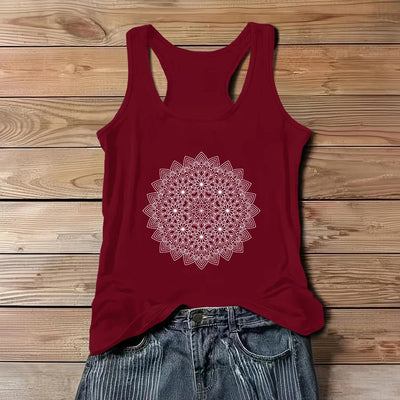 Olivenorma Mandala Floral Printed T-Shirts for Women Graphic Tank Top  - Red - 3XL - image 9