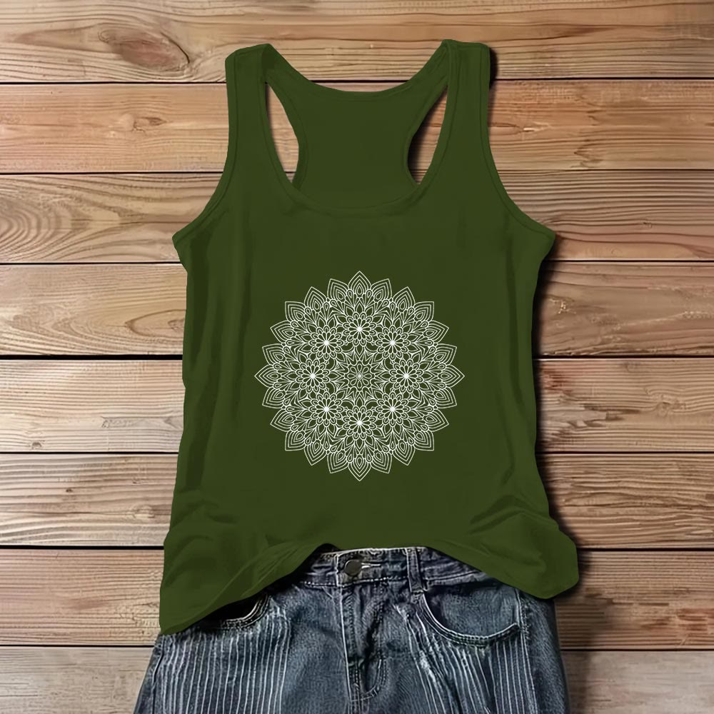 Olivenorma Mandala Floral Printed T-Shirts for Women Graphic Tank Top  - Green - 3XL - image 11