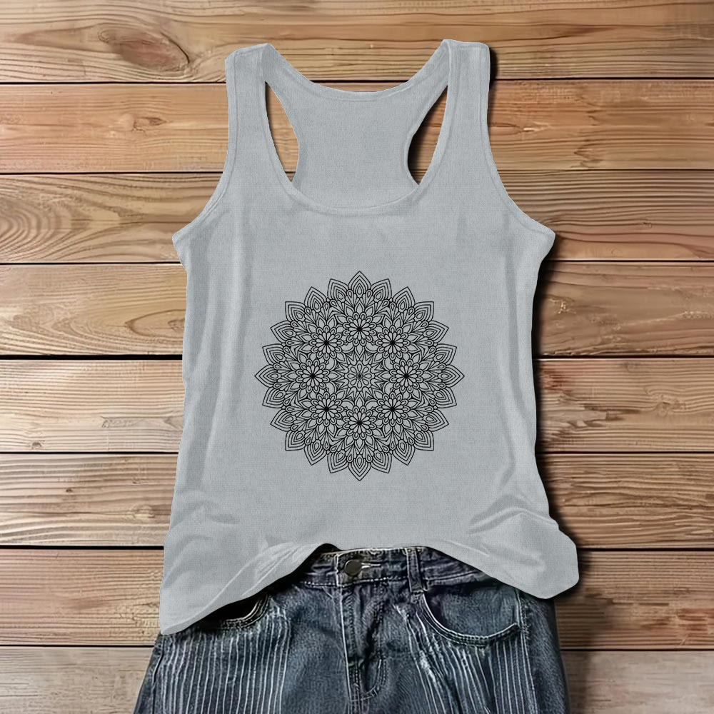 Olivenorma Mandala Floral Printed T-Shirts for Women Graphic Tank Top  - Gray - 3XL - image 7