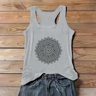 Olivenorma Mandala Floral Printed T-Shirts for Women Graphic Tank Top  - Gray - 3XL - image 7