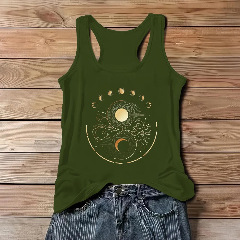 Olivenorma Moon And Sun Mystical Moon Phase Tank Top Boho Sleeveless T-Shirt - Green - 3XL - image 11