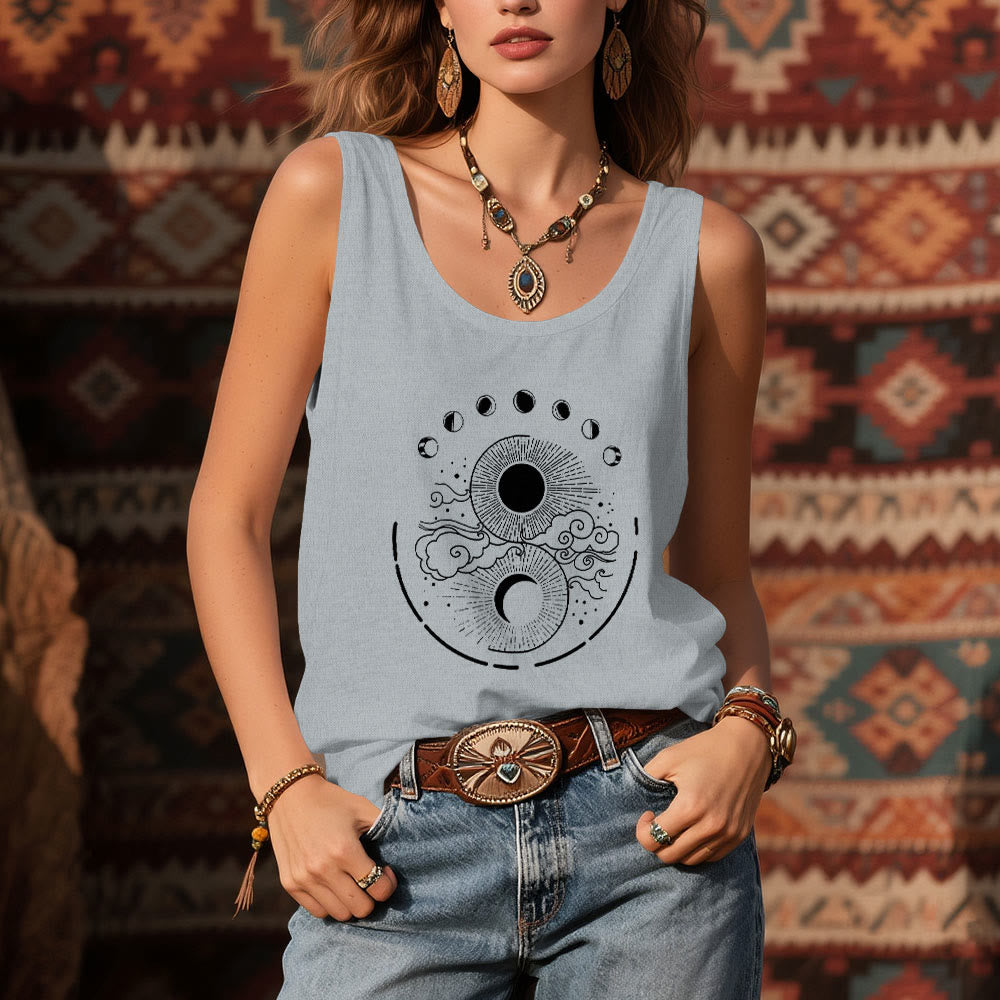 Olivenorma Moon And Sun Mystical Moon Phase Tank Top Boho Sleeveless T-Shirt - image 8
