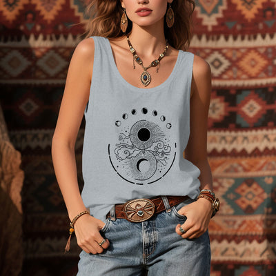 Olivenorma Moon And Sun Mystical Moon Phase Tank Top Boho Sleeveless T-Shirt - image 8