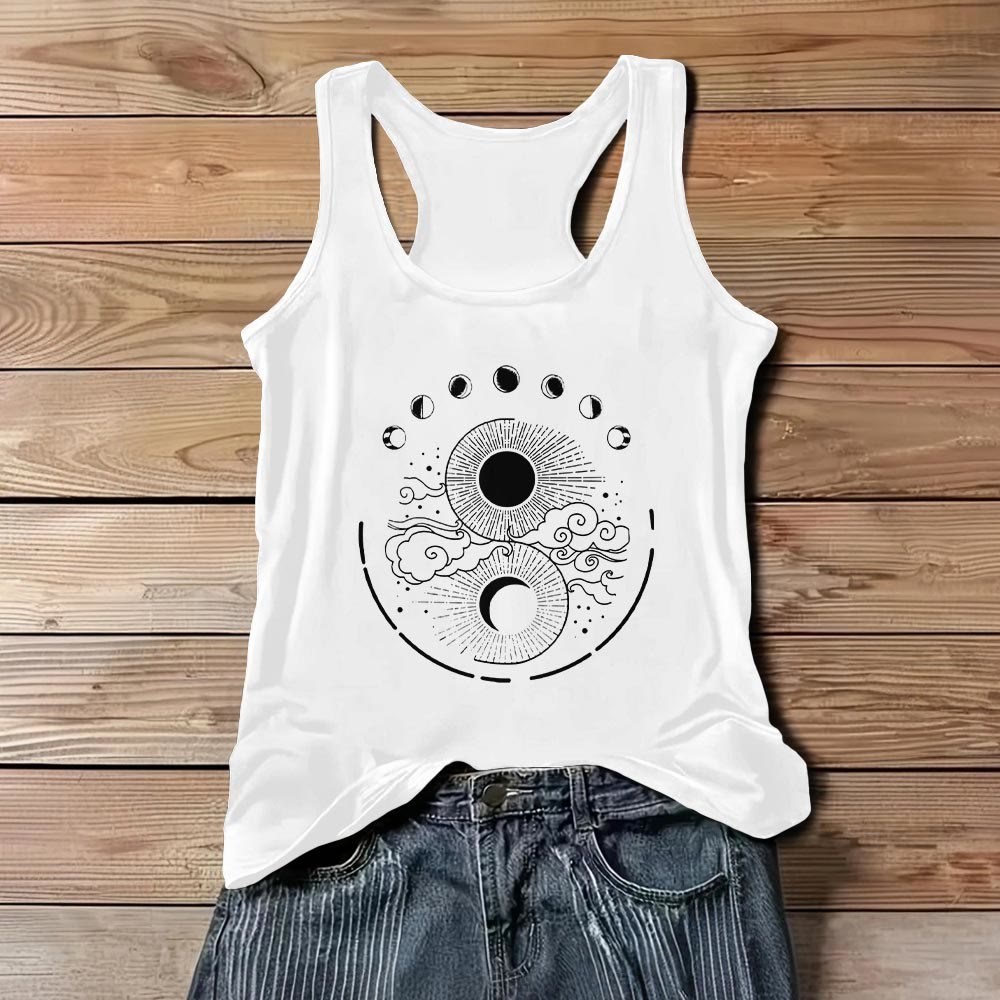 Olivenorma Moon And Sun Mystical Moon Phase Tank Top Boho Sleeveless T-Shirt - White - 3XL - image 5
