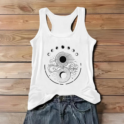 Olivenorma Moon And Sun Mystical Moon Phase Tank Top Boho Sleeveless T-Shirt - White - 3XL - image 5