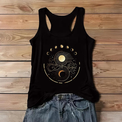 Olivenorma Moon And Sun Mystical Moon Phase Tank Top Boho Sleeveless T-Shirt - Black - 3XL - image 1