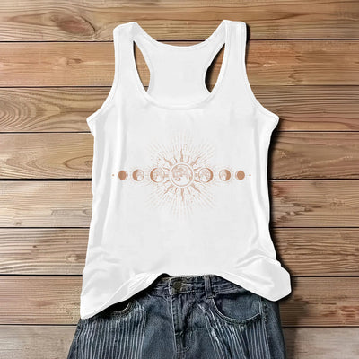 Olivenorma Celestial Mystical Moon Phase Crewneck Sleeveless Women Tank Top Tee - White - 3XL - image 7