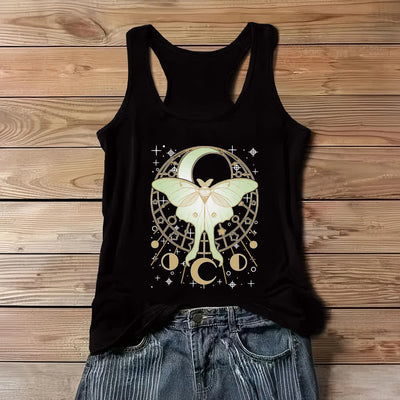 Olivenorma Boho Celestial Moon Phase Luna Moth Tank Top - Black - 3XL - image 3