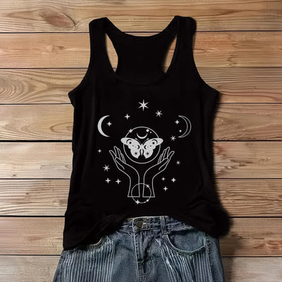 Olivenorma Celestial Butterfly Lunar Prayer Hands Tank Top - Black - 3XL - image 5