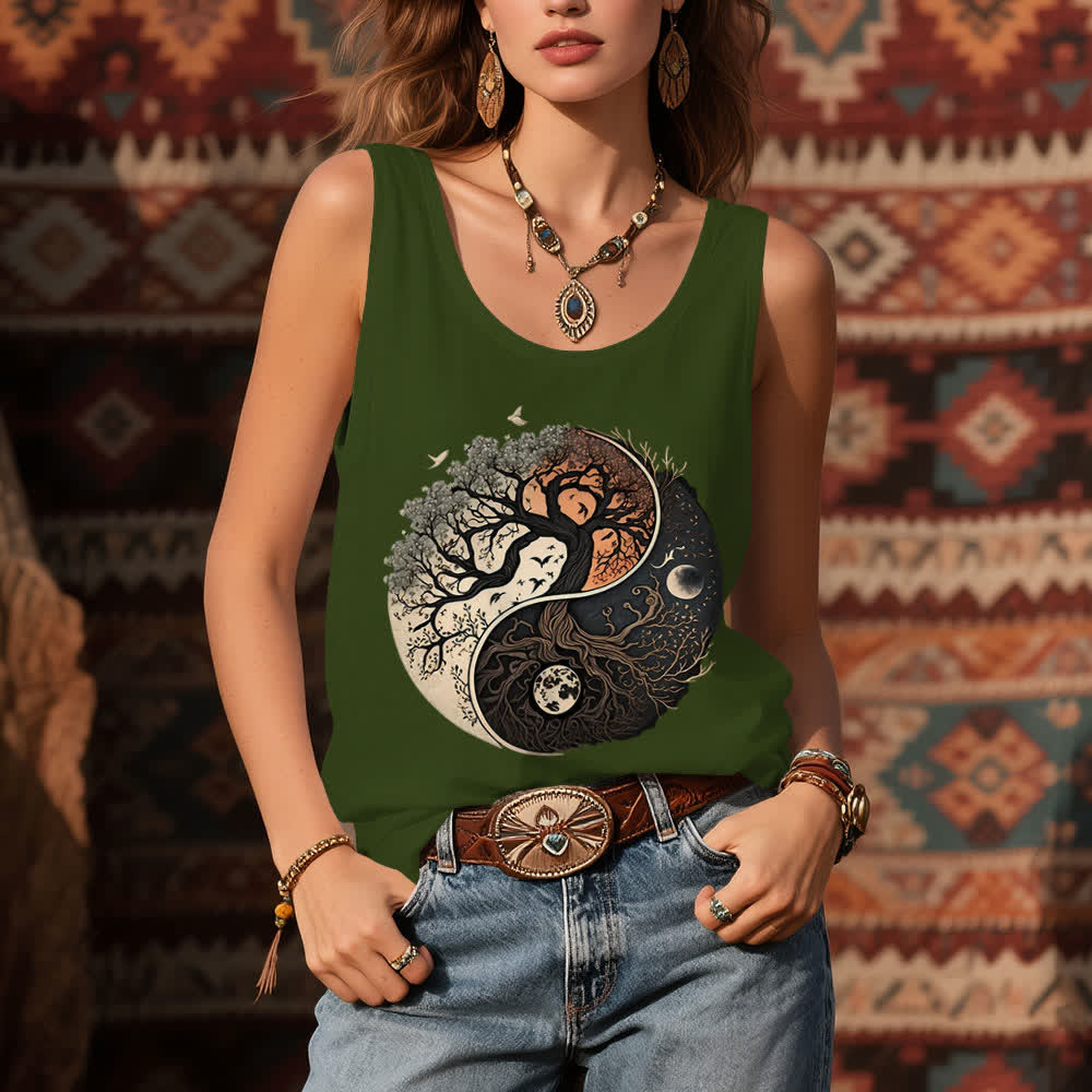 Olivenorma Yin Yang Tree Print Sleeveless Tank Top - image 10