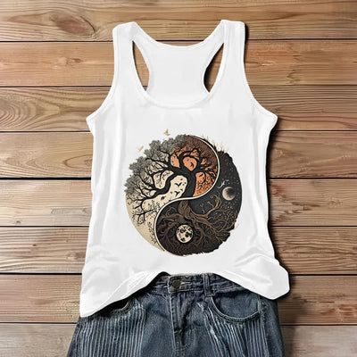 Olivenorma Yin Yang Tree Print Sleeveless Tank Top - White - 3XL - image 3