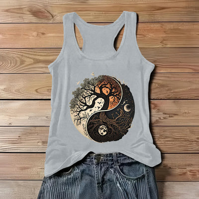 Olivenorma Yin Yang Tree Print Sleeveless Tank Top - Gray - 3XL - image 5