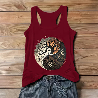 Olivenorma Yin Yang Tree Print Sleeveless Tank Top - Red - 3XL - image 7