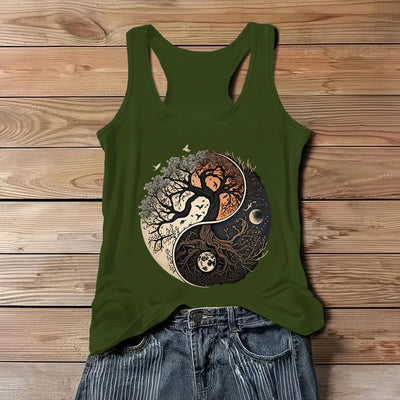 Olivenorma Yin Yang Tree Print Sleeveless Tank Top - Green - 3XL - image 9