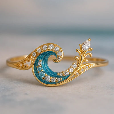Olivenorma Elysian Tides – The Ocean Secret Wave Earrings Necklace Ring - Small Wave Ring - US 10 - image 1