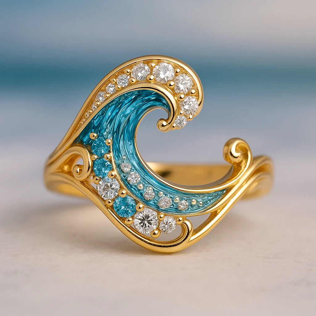 Olivenorma Elysian Tides – The Ocean Secret Wave Earrings Necklace Ring - Large Wave Ring - US 10 - image 3