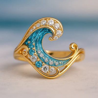 Olivenorma Elysian Tides – The Ocean Secret Wave Earrings Necklace Ring - Large Wave Ring - US 10 - image 3