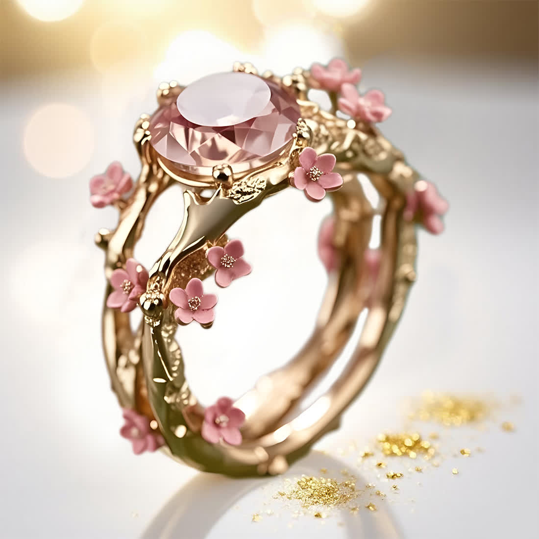 Olivenorma Enchanted Sakura Grove Rose Quartz Ring - Rose Gold - US 10 - image 1