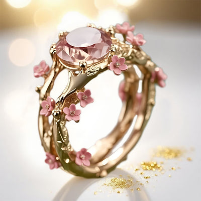 Olivenorma Enchanted Sakura Grove Rose Quartz Ring - Rose Gold - US 10 - image 1