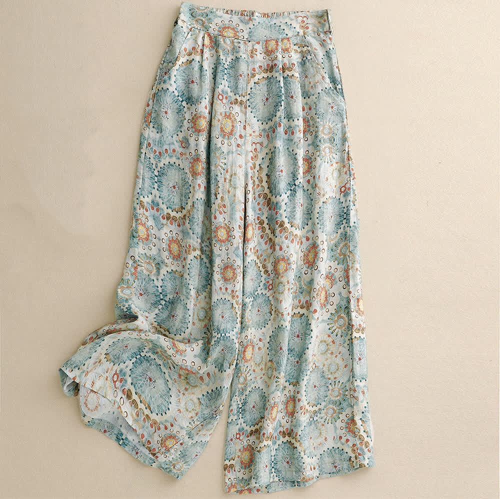 Olivenorma Vintage Print Loose Wide-Leg Cropped Casual Pants - 2XL - image 1