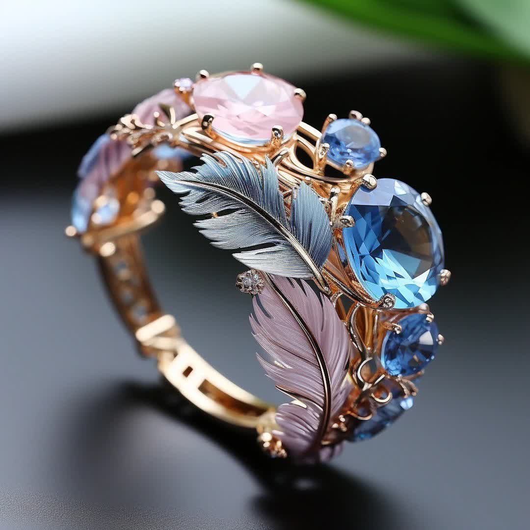 Olivenorma "Wings of Dawn" Crystal Feather Ring - US 10 - image 1