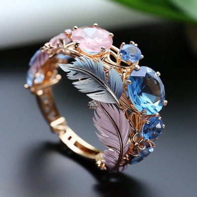 Olivenorma "Wings of Dawn" Crystal Feather Ring - US 10 - image 1