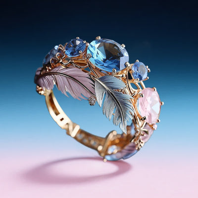 Olivenorma "Wings of Dawn" Crystal Feather Ring - image 5