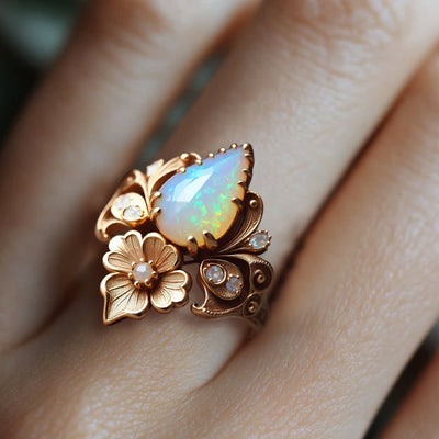 Olivenorma "Tears of the Sun" Fire Opal Flower Ring - image 2