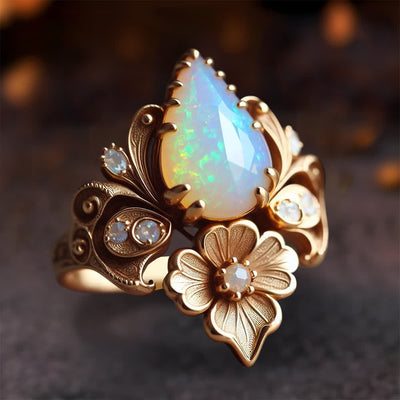 Olivenorma "Tears of the Sun" Fire Opal Flower Ring - US 10 - image 1